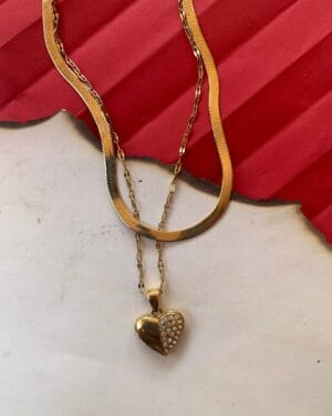 Gold Heart Pendant Layered Necklace