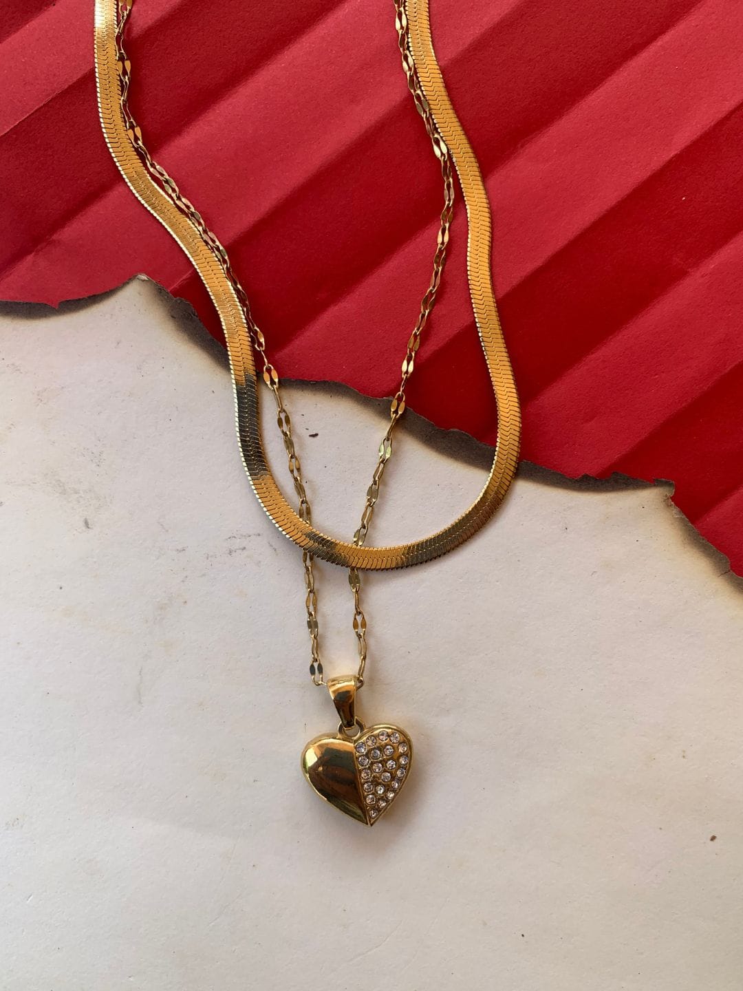 Gold Heart Pendant Layered Necklace