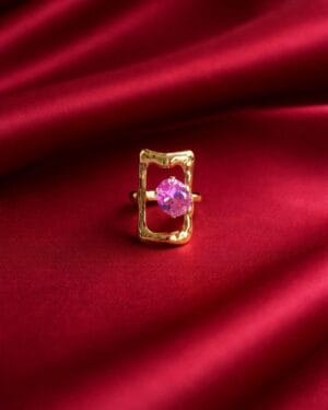 Adjustable statement ring with rectangular frame design