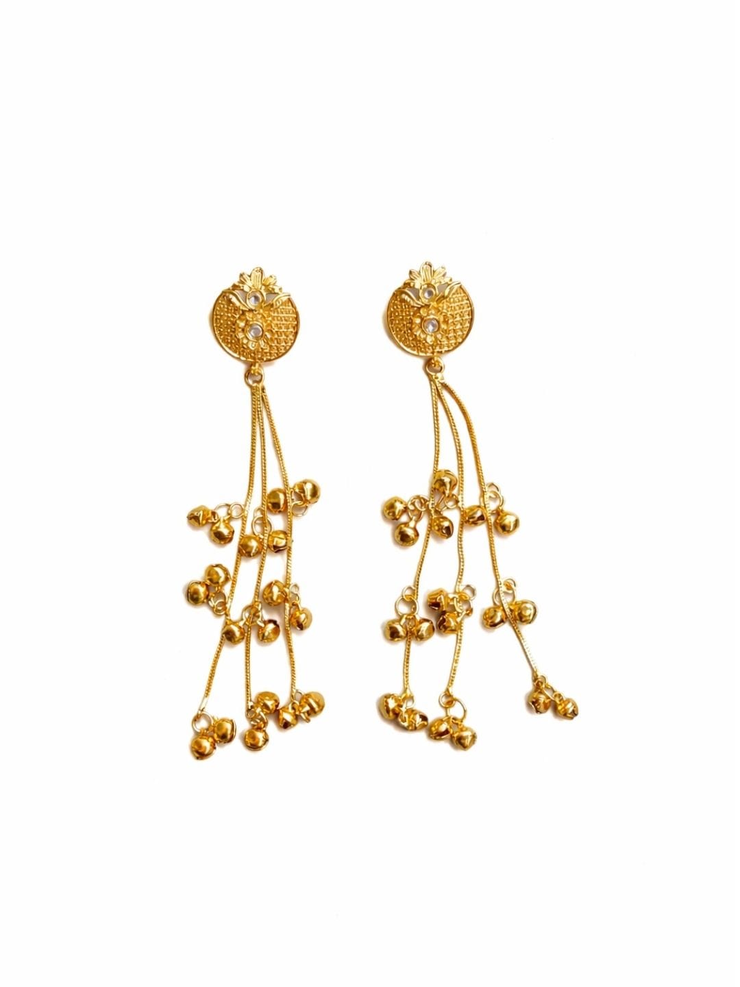 Gold Finish Ghungroo Chain Drop Earrings - Image 4