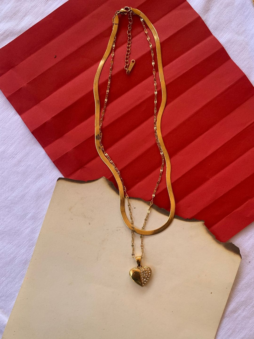 Anti Tarnish Golden Heart Layered Necklace - Image 3