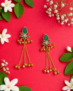 Floral Kundan Gold Finish Chain Drop Earrings