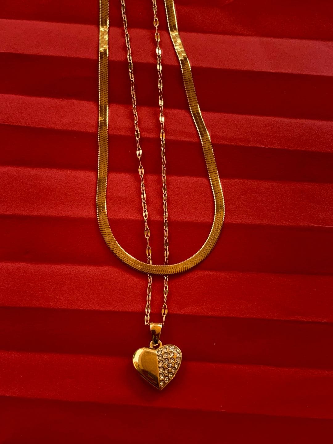 Anti Tarnish Golden Heart Layered Necklace - Image 4