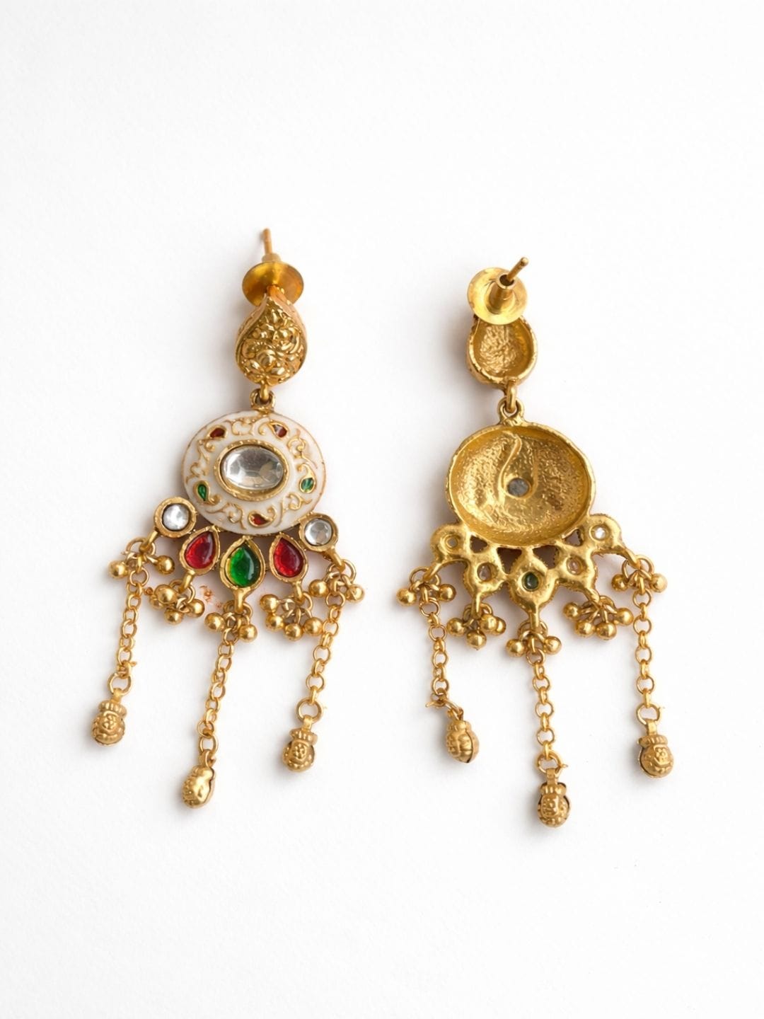 Kundan Gold Finish Multicolour Chain Drop Earrings - Image 6