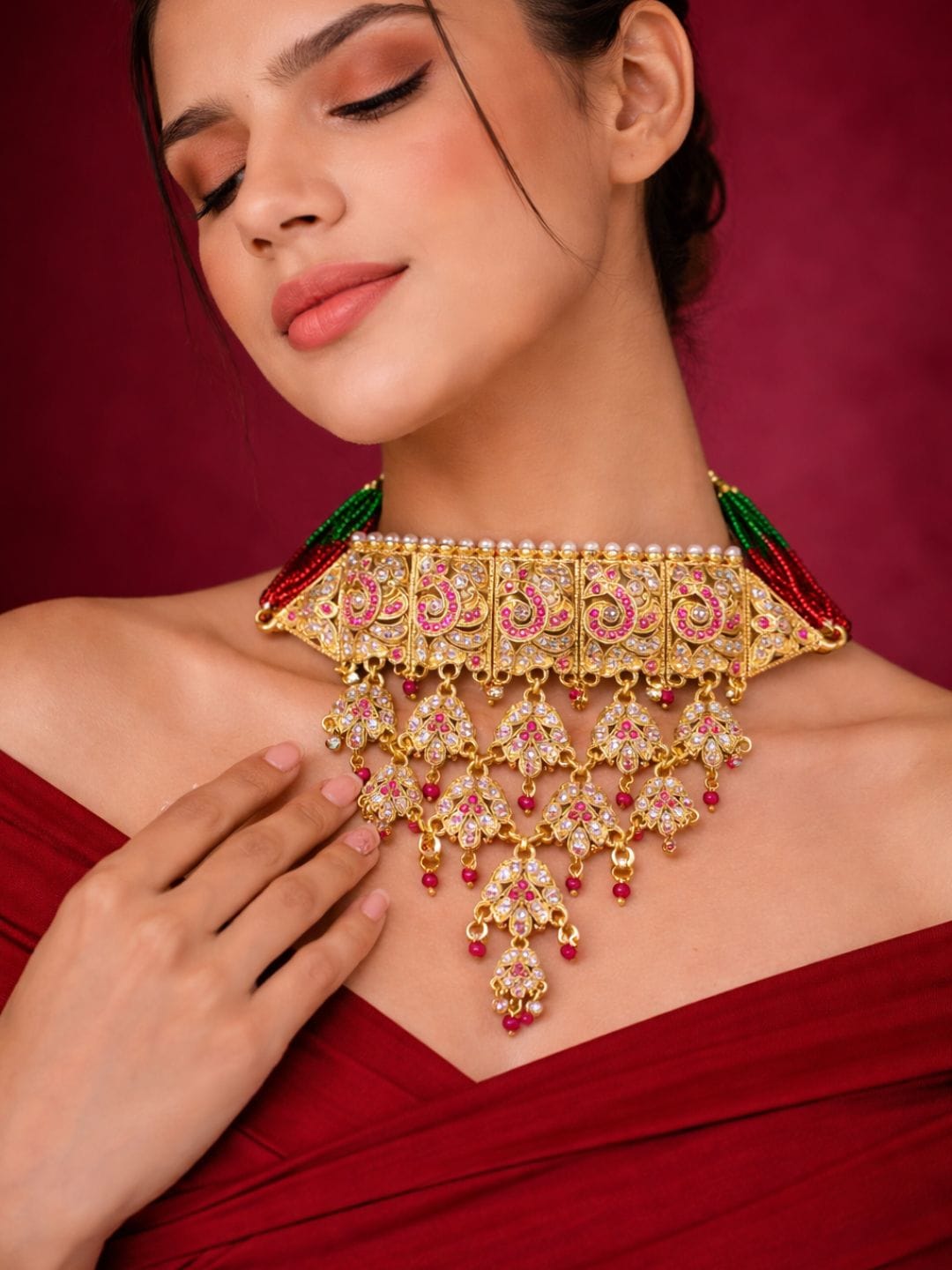 Rajasthani Kundan Polki Beaded Ethnic Necklace