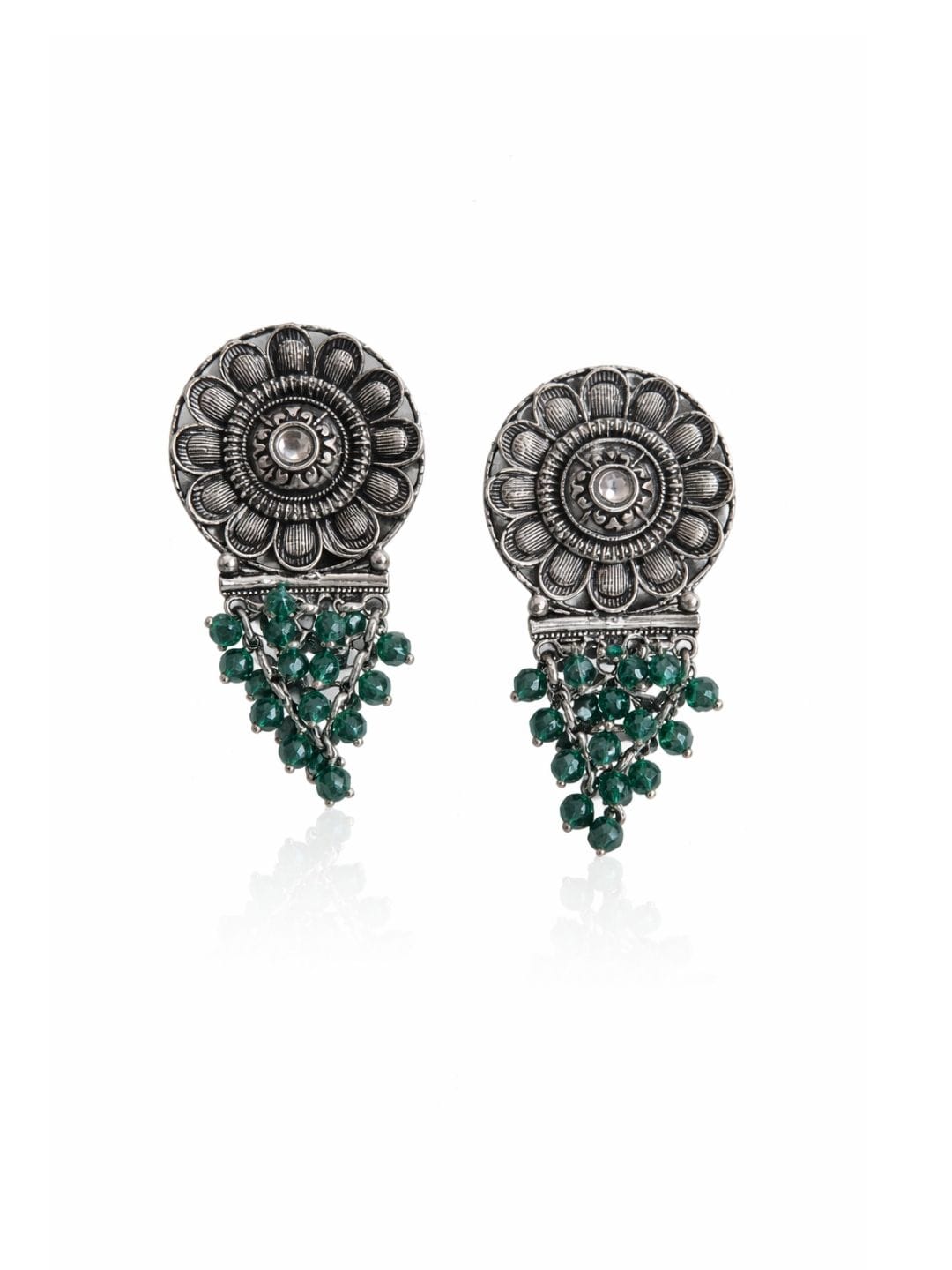 Silver Stud Earrings with Green Beads - Image 4