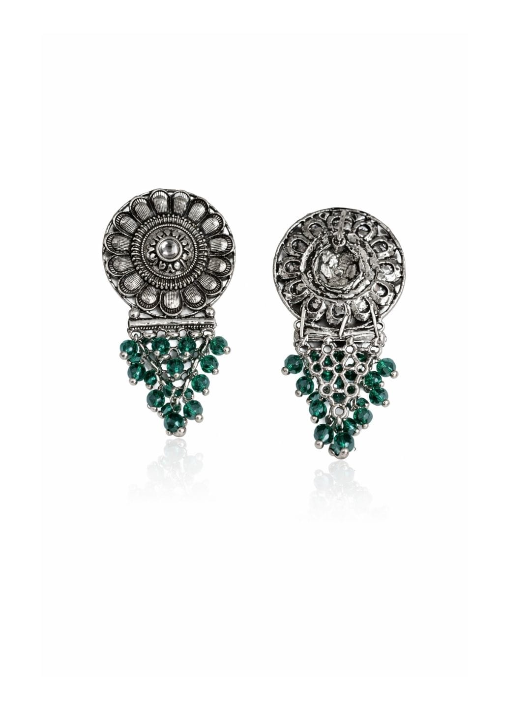 Silver Stud Earrings with Green Beads - Image 5