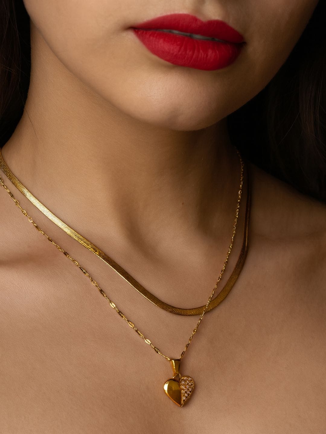 Anti Tarnish Golden Heart Layered Necklace - Image 2