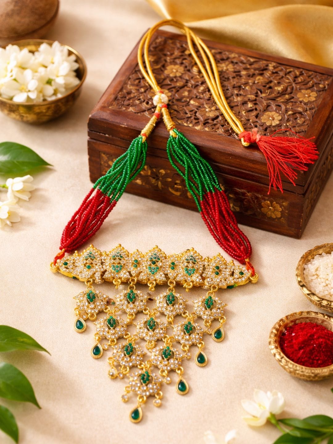 Traditional Rajputi Brass Stone Beaded Necklace