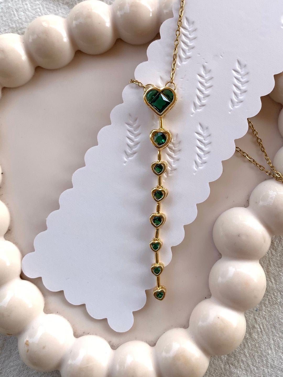 Anti Tarnish Gold Green Heart Necklace - Image 2