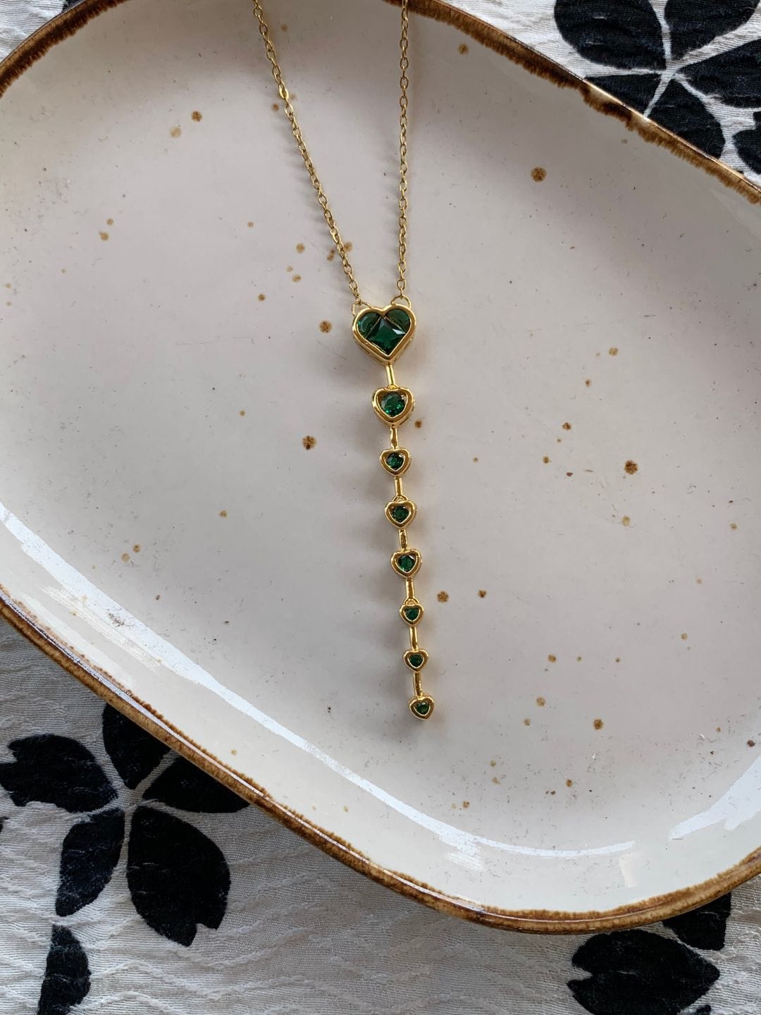 Anti Tarnish Gold Green Heart Necklace - Image 3