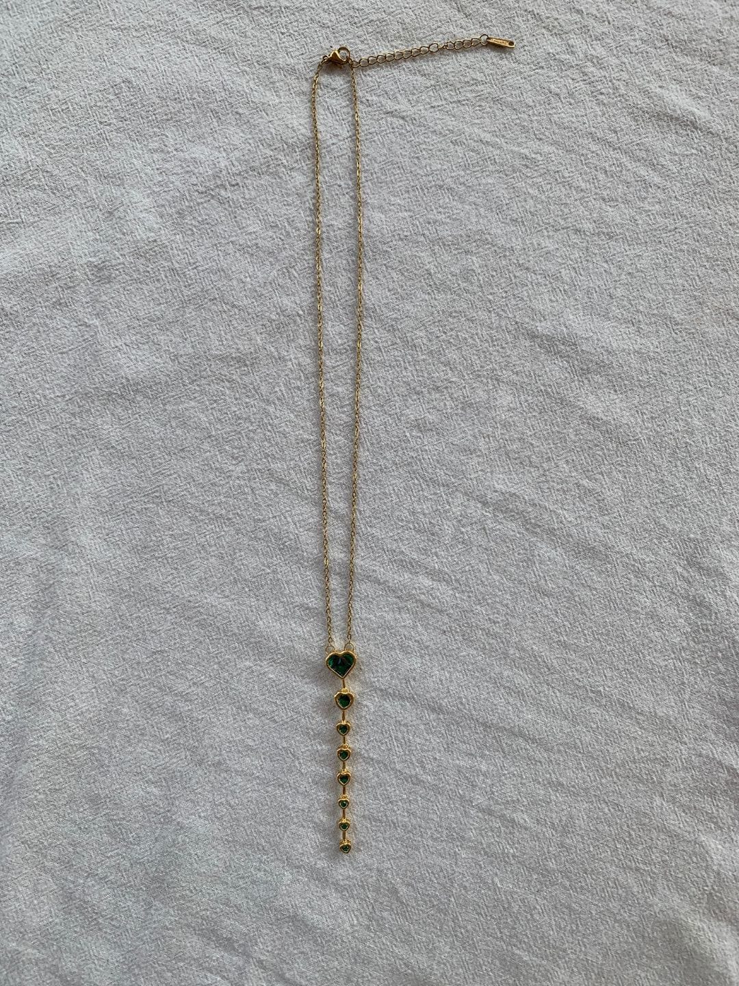 Anti Tarnish Gold Green Heart Necklace - Image 4