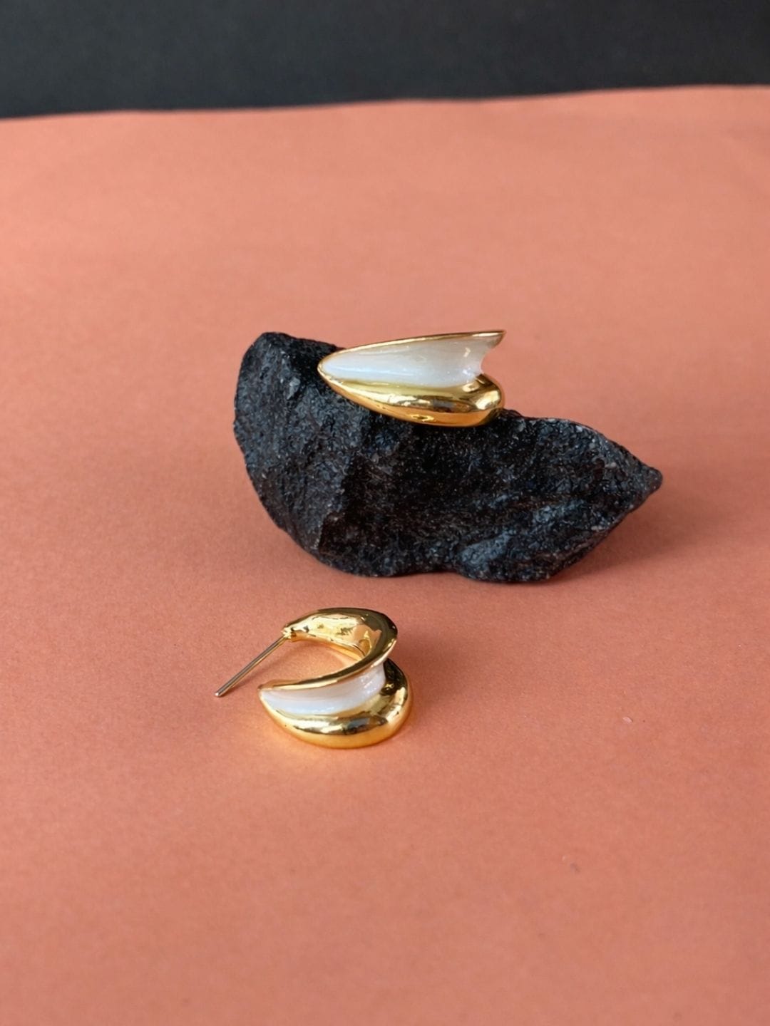 Inlay Half Hoop Stud Earrings - Image 2