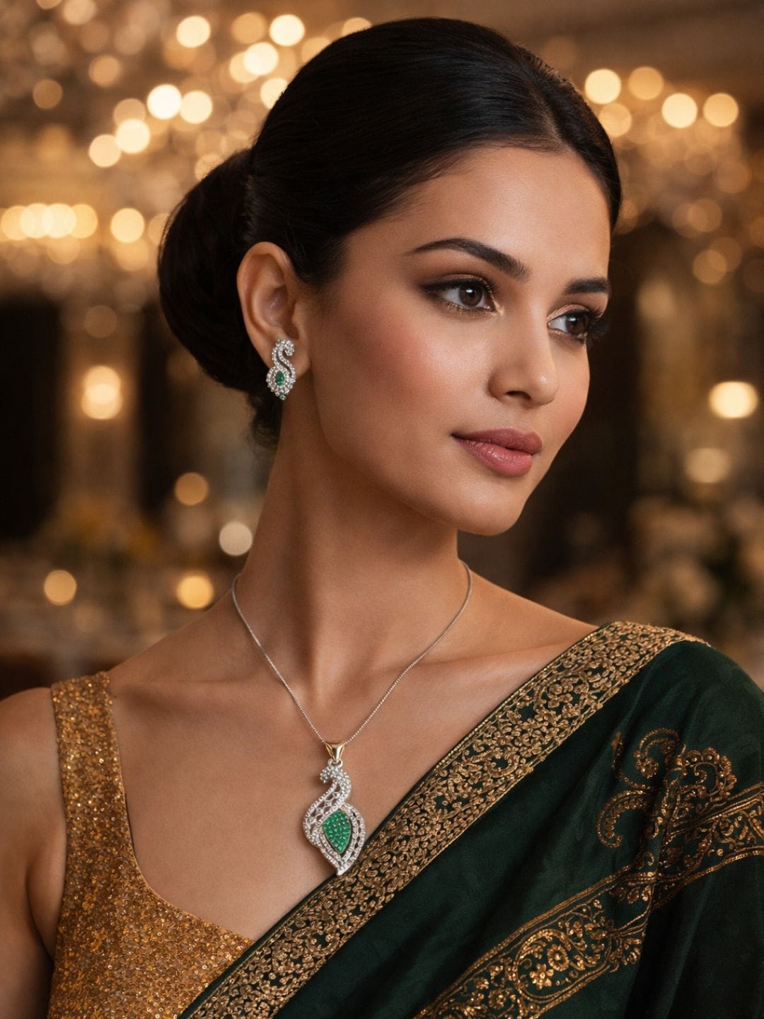 Emerald Serpentine Grace Silver Necklace Set - Image 2