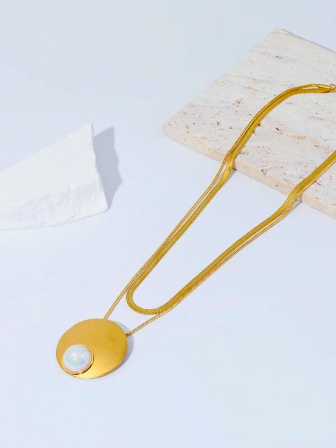 Disc Pearl Pendant Necklace - Image 3