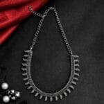 Oxidised brass layered paisley necklace with tribal design, ethnic oxidised statement necklace for women with adjustable chain
