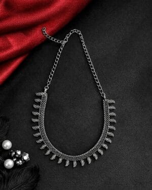 Oxidised brass layered paisley necklace with tribal design, ethnic oxidised statement necklace for women with adjustable chain