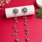 Floral two-way earrings with multicolour stones and detachable ghungroo chain drops