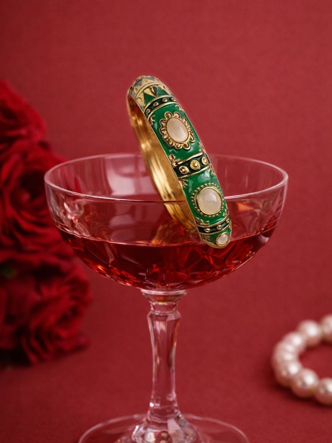 Green Enamel Gold Bracelet - Image 2