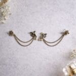 Antique finish bird motif ear cuffs with double chain detailing, vintage inspired ethnic jewelry