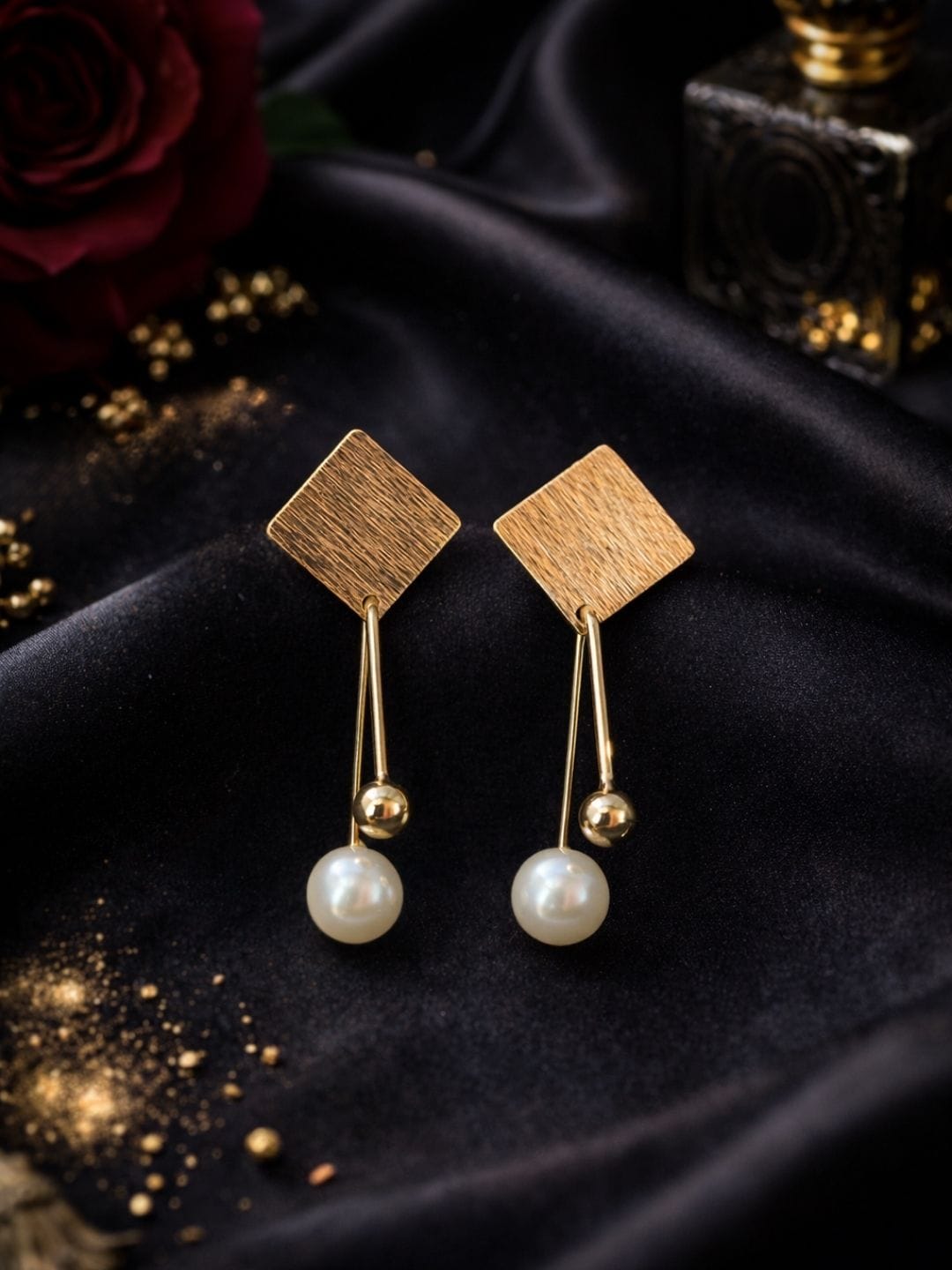 Golden Pearl Drop Earrings - Image 2