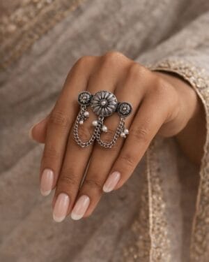 Chandrika Pearl Chain Multi Finger Ring